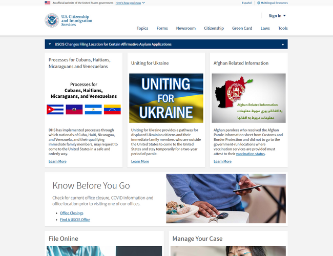 美国公民及移民服务局官网