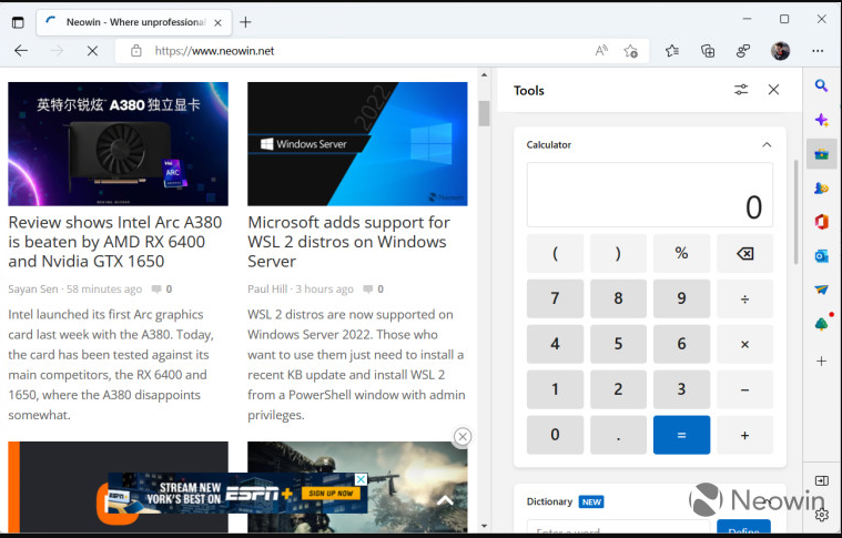 微软 Edge 浏览器将支持网络测速,内置计算器和单位转换工具
